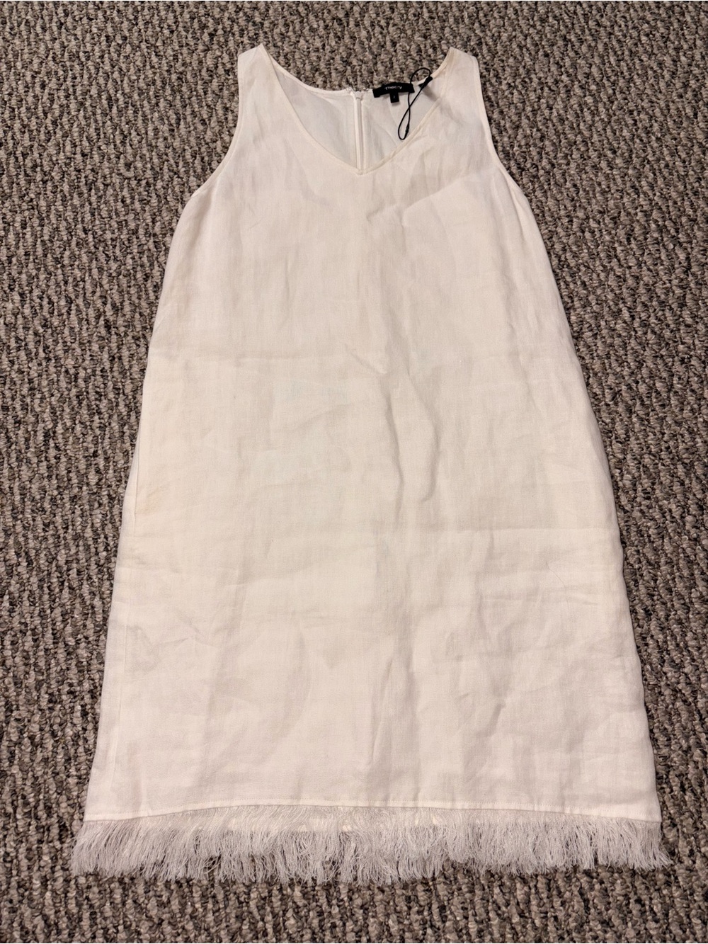 Theory Cream Sleeveless V-Neck Dress with Feather Hem